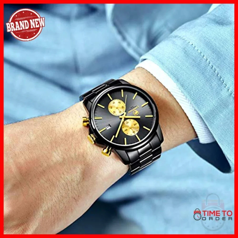 Stainless Steel Chronograph Quartz Watch Waterproof 30M Business Fashion